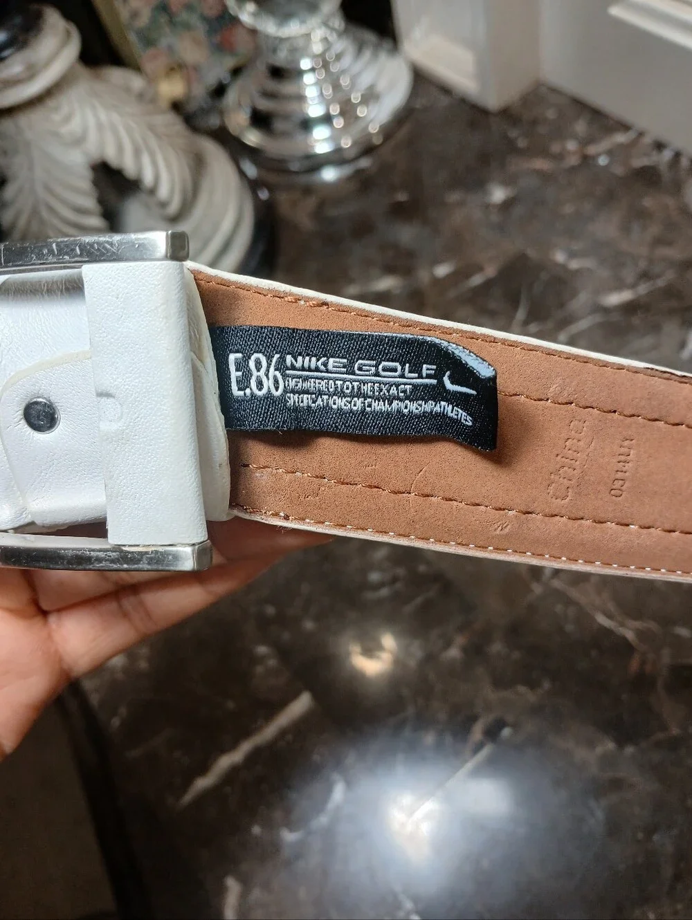Nike Golf  White Leather Belt with Silver Buckle
